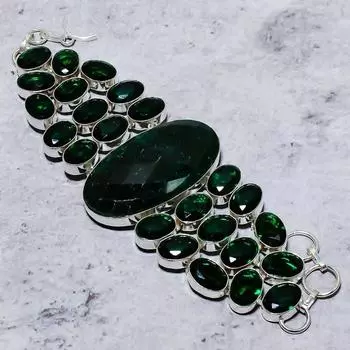 Браслет ручной работы из стерлингового серебра 925 пробы с изумрудом и натуральным перидотом 7-8 дюймов W0C43