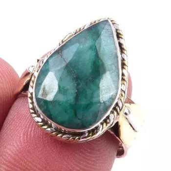 Изумруд(Смоделированный) Двухцветное кольцо ручной работы из стерлингового серебра 925 пробы S.7.5 p5O49