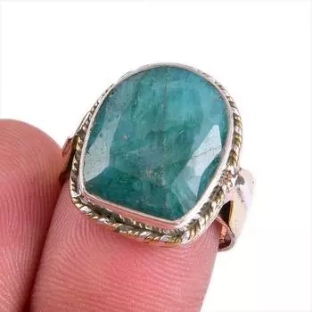 Изумруд(Смоделированный) Двухцветное кольцо ручной работы из стерлингового серебра 925 пробы S.7 S7l57