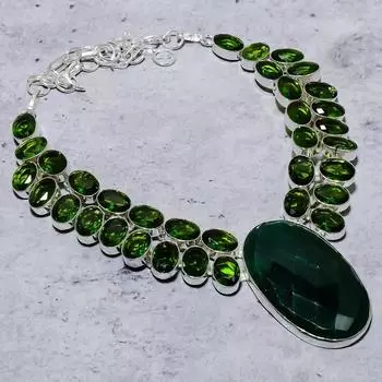 Изумруд(Смоделированный), Ювелирное ожерелье из стерлингового серебра 925 пробы с перидотом 18 дюймов a9y80