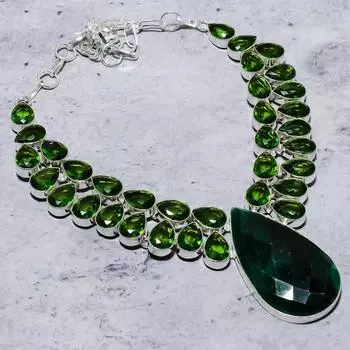 Изумруд(Смоделированный), Ювелирное ожерелье из стерлингового серебра 925 пробы с перидотом 18 дюймов o2I99