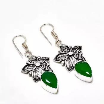 Изумруд(Смоделированный) Ювелирные серьги с драгоценным камнем 925, посеребренные, 1,89 дюйма