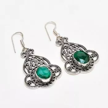 Изумруд(Смоделированный) Ювелирные серьги с драгоценным камнем 925, посеребренные, 1,89 дюйма
