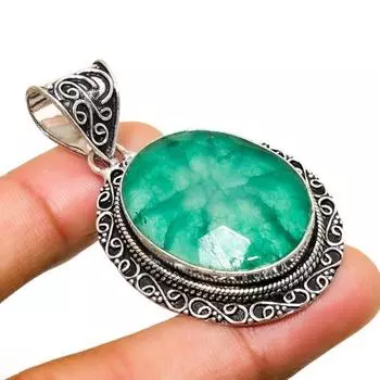 Изумруд(Смоделированный) Ювелирный кулон с драгоценным камнем 925 пробы, посеребренный, 2,08 дюйма 2.08 зелёный