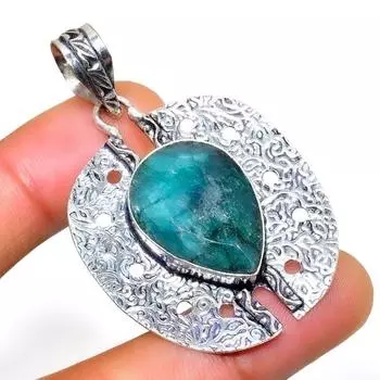 Изумруд(Смоделированный) Ювелирный кулон с драгоценным камнем 925 пробы, посеребренный, 2,08 дюйма 2.08 зелёный