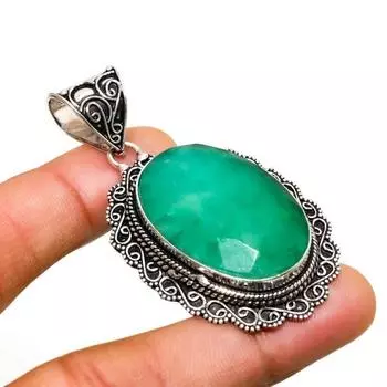 Изумруд(Смоделированный) Ювелирный кулон с драгоценным камнем 925, посеребренный, 2,27 дюйма 2.27 зелёный