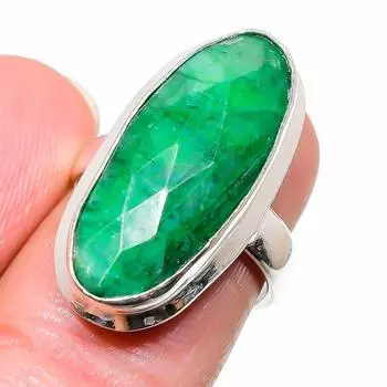 Изумруд(Смоделированный) Кольцо из серебра 925 пробы с драгоценными камнями, размер 6,5 b5j27
