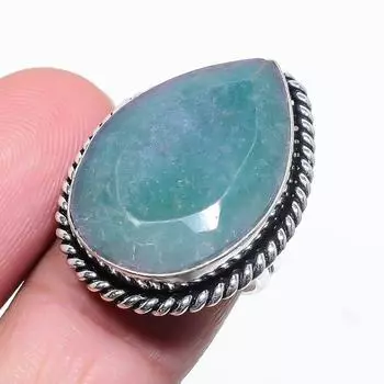 Изумруд(Смоделированный) Кольцо из стерлингового серебра 925 пробы с драгоценными камнями, размер 7,5 v6J71