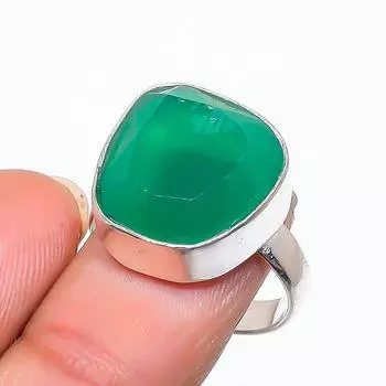 Изумруд(Смоделированный) Кольцо ручной работы из стерлингового серебра 925 пробы с драгоценным камнем, размер 7,5 r4I58