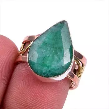 Изумруд(Смоделированный) Кольцо ручной работы из стерлингового серебра 925 пробы в двух тонах S.7 T3Q28