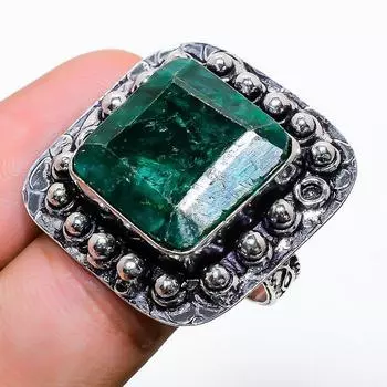 Изумруд(Смоделированный) Кольцо с драгоценными камнями ручной работы на Новый год в подарок, размер 8,5 z2m98