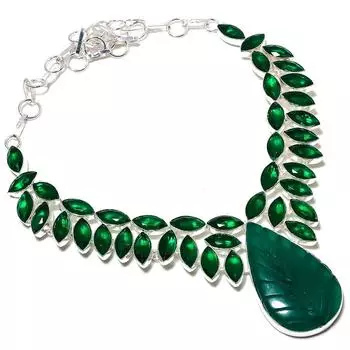 Ожерелье из серебра 925 пробы с натуральным изумрудом и диопсидом 18 дюймов E4O45