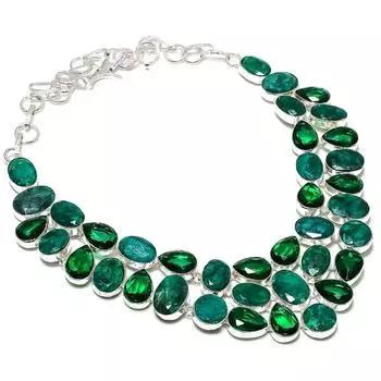Изумруд(Смоделированный) , Ожерелье из серебра 925 пробы с диопсидом 18 дюймов J2G38