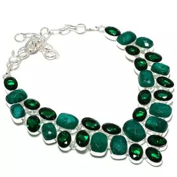 Изумруд(Смоделированный), Ожерелье из серебра 925 пробы с диопсидом 18 дюймов Q5E09