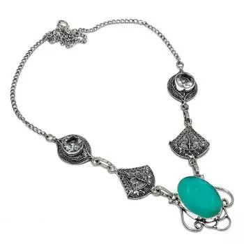 Изумруд(Смоделированный) Ожерелье ручной работы из стерлингового серебра 925 пробы с драгоценными камнями 18 дюймов I4w49