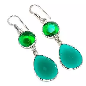 Изумруд(Смоделированный) Подарочные серьги ручной работы из стерлингового серебра 925 пробы с драгоценными камнями 2,32 дюйма z0k84