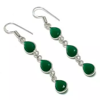 Изумруд(Смоделированный) Подарочные серьги ручной работы из стерлингового серебра 925 пробы с драгоценными камнями 2,36 дюйма Z0T08