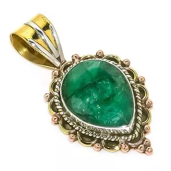 Изумруд(Смоделированный) Подвеска из стерлингового серебра 925 пробы ручной работы в двух тонах 1,25 дюйма D6H04