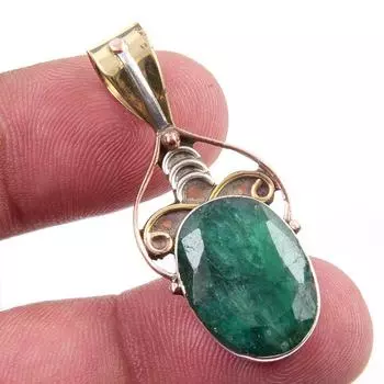 Изумруд(Смоделированный) Подарочный двухцветный кулон ручной работы из стерлингового серебра 925 пробы 1,50 дюйма Q0Y30
