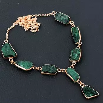 Изумрудный натуральный драгоценный камень ручной работы из меди подарочное новогоднее ожерелье 18 e7h59