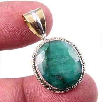 Изумруд(Смоделированный) Подарок ручной работы из стерлингового серебра 925 пробы, двухцветный кулон 1,25 дюйма n9A43