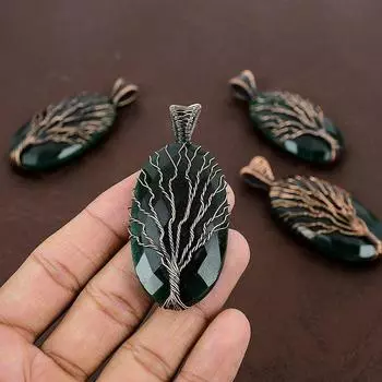 Изумруд(Смоделированный) Подвеска из медной проволоки с драгоценными камнями ручной работы 2,84 дюйма Y9Z85