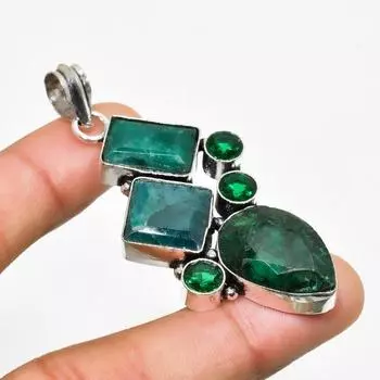 Изумруд(Смоделированный), Подвеска из серебра 925 пробы с диопсидом, 2,38 дюйма 2.38 зелёный