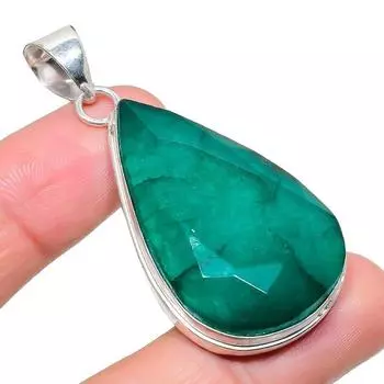 Изумруд(Смоделированный) Подвеска из серебра 925 пробы с драгоценными камнями ручной работы 2,17 дюйма AH-904 2.2 зелёный
