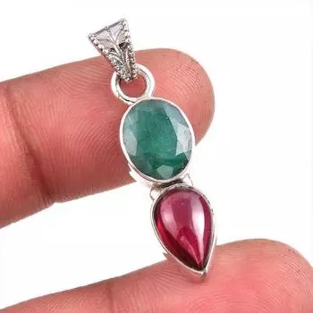 Изумруд(Смоделированный),Подвеска из серебра 925 пробы с гранатом ручной работы 1,5 дюйма u8B80