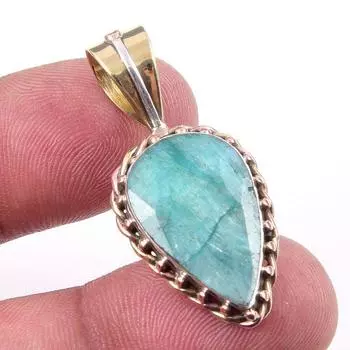 Изумруд(Смоделированный) Подвеска ручной работы из стерлингового серебра 925 пробы в двух тонах 1,50 дюйма V3K83