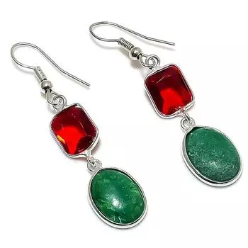 Изумруд(Смоделированный), Серьги из стерлингового серебра 925 пробы с гранатом, 1,85 дюйма, h6r53
