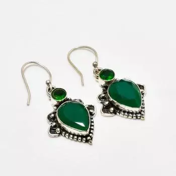 Изумруд(Смоделированный), Серьги с покрытием из серебра 925 пробы, диопсид, 1,89 дюйма