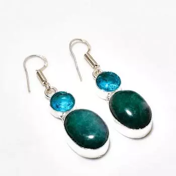 Изумруд(Смоделированный), Серьги с серебряным покрытием 925 пробы, голубой топаз, 1,70 дюйма