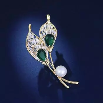 Изумрудная брошь-тюльпан, женская легкая роскошная темпераментная брошь с кристаллами, нишевый дизайн, булавка, аксессуары для пальто