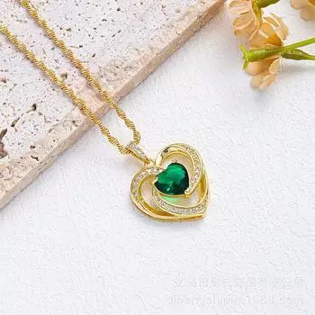 Изумрудная Любовь Ожерелье Женское Ретро Тренд Темперамент Циркон Подвеска Цепочка на Ключицу Ювелирные Изделия