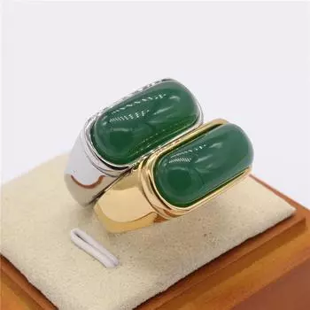 Изумрудно-зеленое кольцо с инкрустацией изумрудом и нефритом, золотое инкрустированное нефритом, кольцо на палец, седельное кольцо 7