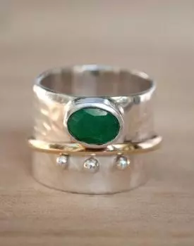 Изумрудное кольцо, спиннер для медитации, спиннинг, тревога, кованый толстый спиннер для мужчин и женщин 8,9,10,11,12,13,14 серебряный