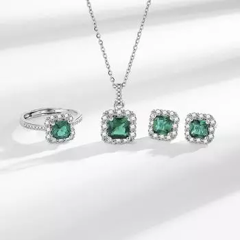 Изумрудное маленькое ожерелье с сахарным цирконием, серьги, кольцо для невесты, свадебный комплект, украшения