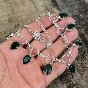Изумрудное серебряное ожерелье, зеленое ожерелье, ожерелье с драгоценными камнями, ювелирные изделия из стерлингового серебра 925 пробы, изящное ожерелье из серебра 925 пробы с кристаллами для нее 20 зелёный