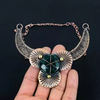 Изумрудное ювелирное ожерелье ручной работы из драгоценного камня ручной работы из чистой медной проволоки 18 Inches зелёный