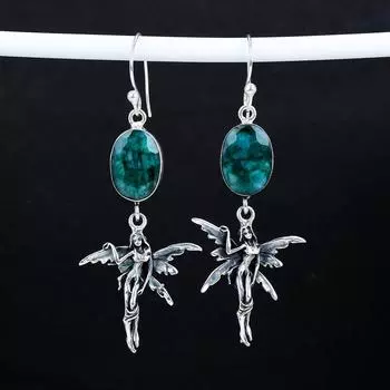 Изумрудные драгоценные камни старинные серьги 925 стерлингового серебра серьги, Бохо серебряные ювелирные изделия серьги-подвески, подарки для вечеринки наряды подарки для нее 2.95 зелёный