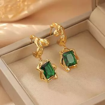 Изумрудные модные серьги индивидуальности, французский ретро-дизайн, серьги в стиле Sense Court, универсальные серьги темперамента 18K