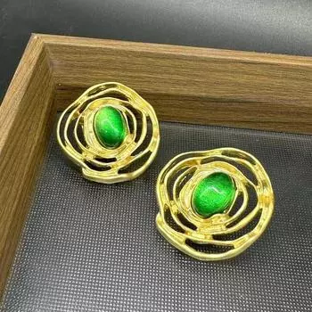 Изумрудные ретро-серьги в форме цветка французского стиля – легкая роскошь и элегантный стиль Earrings