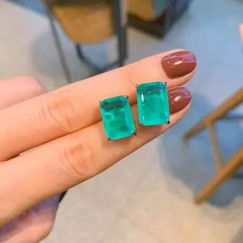 Изумрудные серьги-колье из циркона Параиба зеленые прямоугольные серьги-гвоздики подвеска мода
