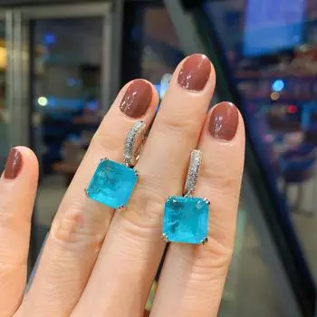 Изумрудные серьги Параиба Квадратные серьги Ювелирные изделия Мода