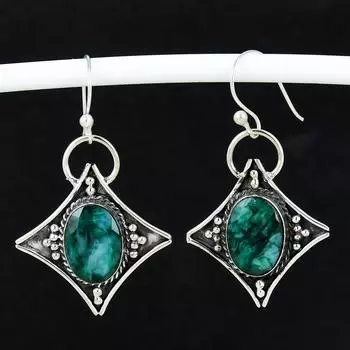 Изумрудные старинные серьги из стерлингового серебра 925 пробы, серьги-подвески из серебра в стиле бохо, подарки на день рождения, подарки для нее 4 Cm зелёный