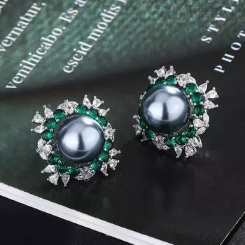 Изумрудные ювелирные изделия Court Vintage Color Treasures Pearl Platinum Grey Бусины Серебряные игольчатые серьги ожерелье