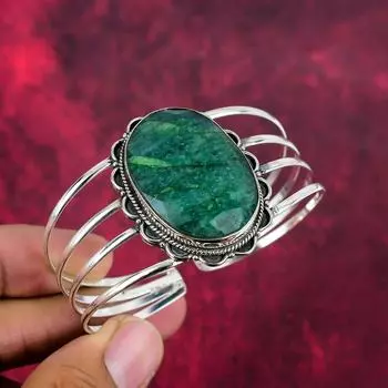 Изумрудный браслет, 925 пробы стерлингового серебра манжета драгоценные камни ювелирные изделия, браслет ручной работы удивительные ювелирные изделия, подарок для нее Adjustable зелёный