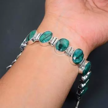 Изумрудный браслет, Изумрудный браслет ручной работы из стерлингового серебра 925 пробы, Браслет для подарков на годовщину, Свадебные подарки, Подарочный браслет ко Дню матери 8 зелёный