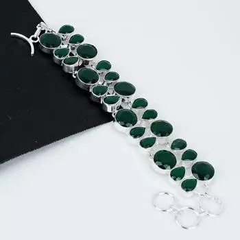 Изумрудный браслет Изумрудный драгоценный камень Браслет ручной работы из стерлингового серебра 925 пробы Зеленый изумрудный ювелирный браслет для подарка Изумрудные ювелирные изделия для матери 8 зелёный